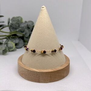 Dainty Glass Purple and Gold Bead Bracelet